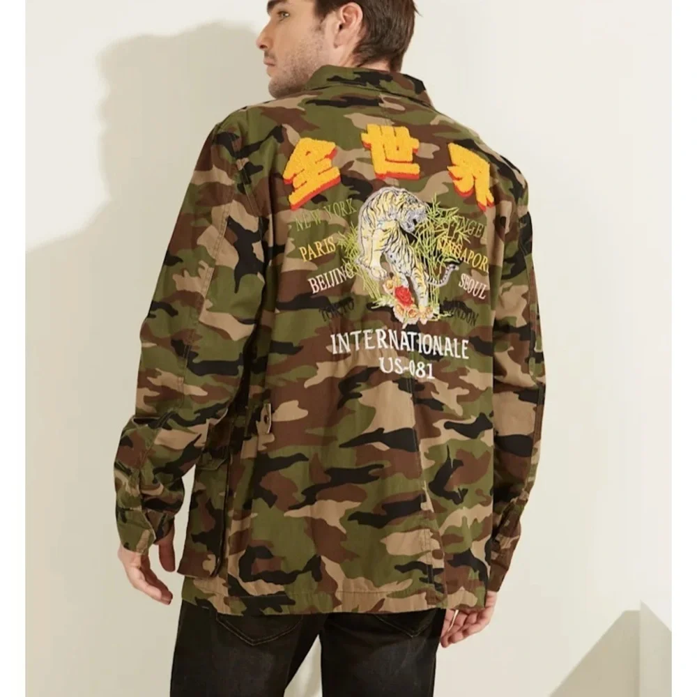 New GUESS Camo Utility Poplin Shirt Jacket SZ S